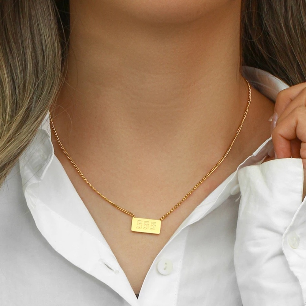 NEW 18K GOLD SQUARE PLATE ANGEL NUMBER NECKLACE, NICE NECKLACE, CUTE NECKLACE - Picture 3 of 7